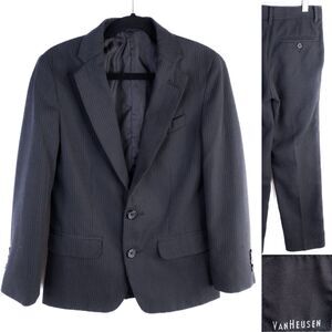 Boys Size 8 Black Grey Pinstriped Van Heusen Suit Jacket And Pants